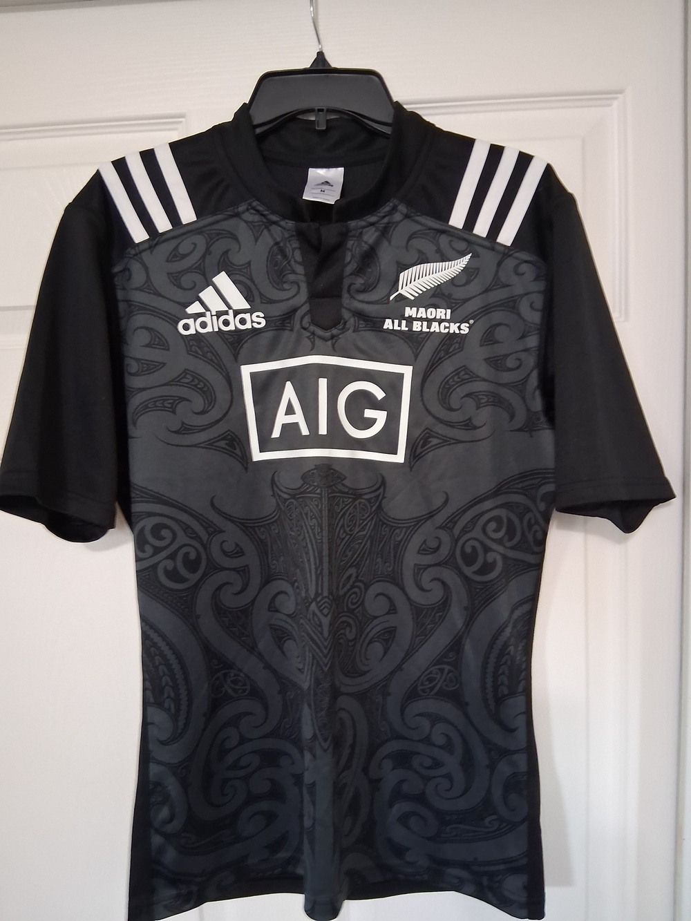 Adidas Maori All Blacks Black Rugby Jersey with AIG Logo